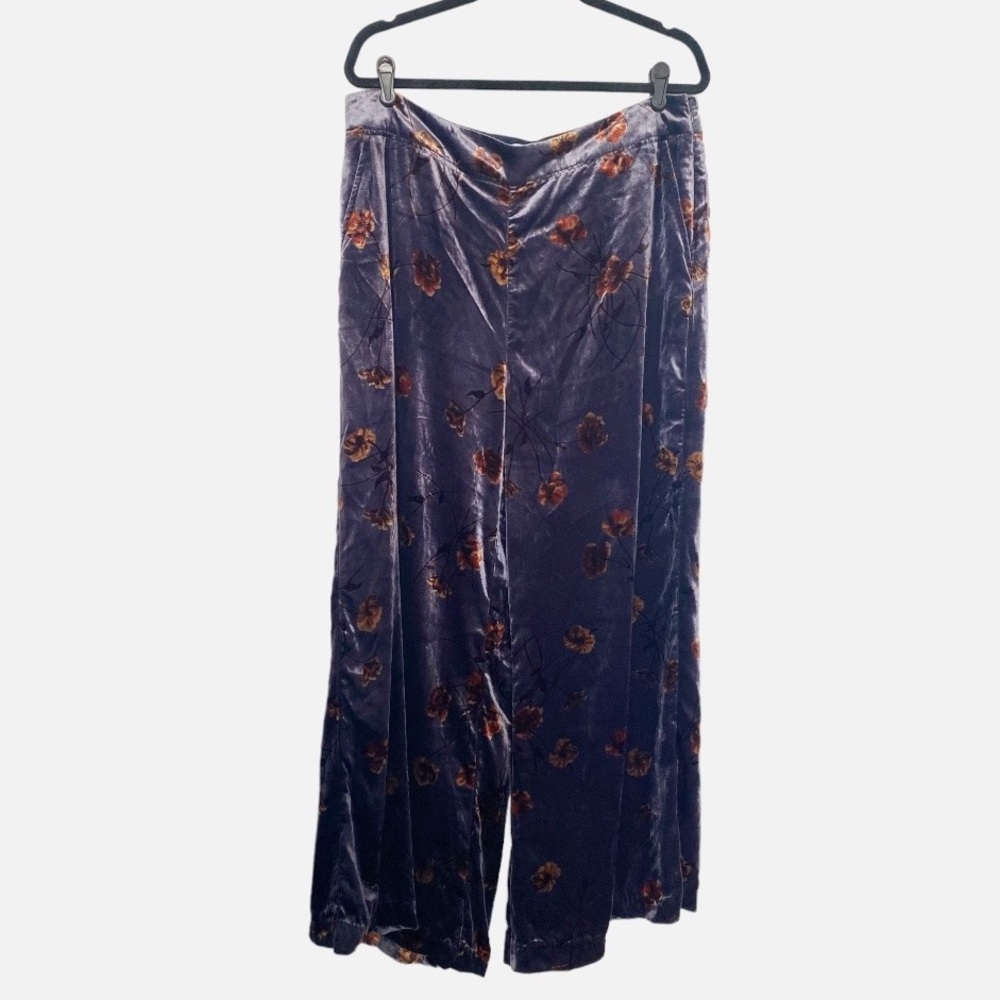 Anthropologie ett:twa Jessie Velvet Floral Wide Leg Pants Gray Sz Large Boho - Picture 5 of 13